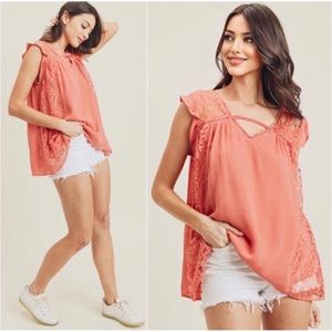 New Coral Cute Summer Women's Boho Elegant Romantic Lace Top